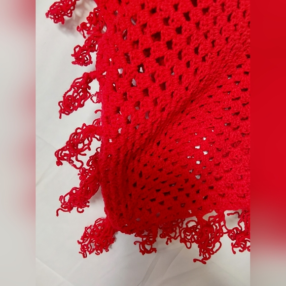 Crochet Poncho, Girl’s Size Large Red Color Handmade Crochet Poncho - Picture 2 of 7